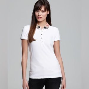 Burberry Brit White Cotton Nova Check Collar Detail Polo T-Shirt Medium